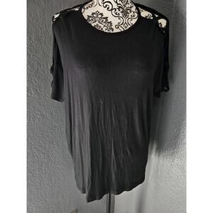 NWOT New Women's Splash Blouse Top Open Shoulder Arm Short Sleeve Size 1X Black